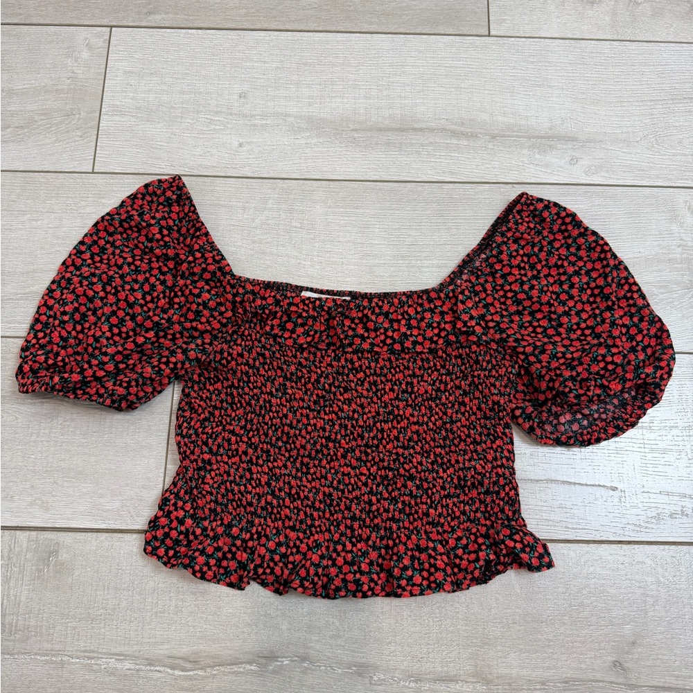 All in Favor Red and Black Floral Blouse